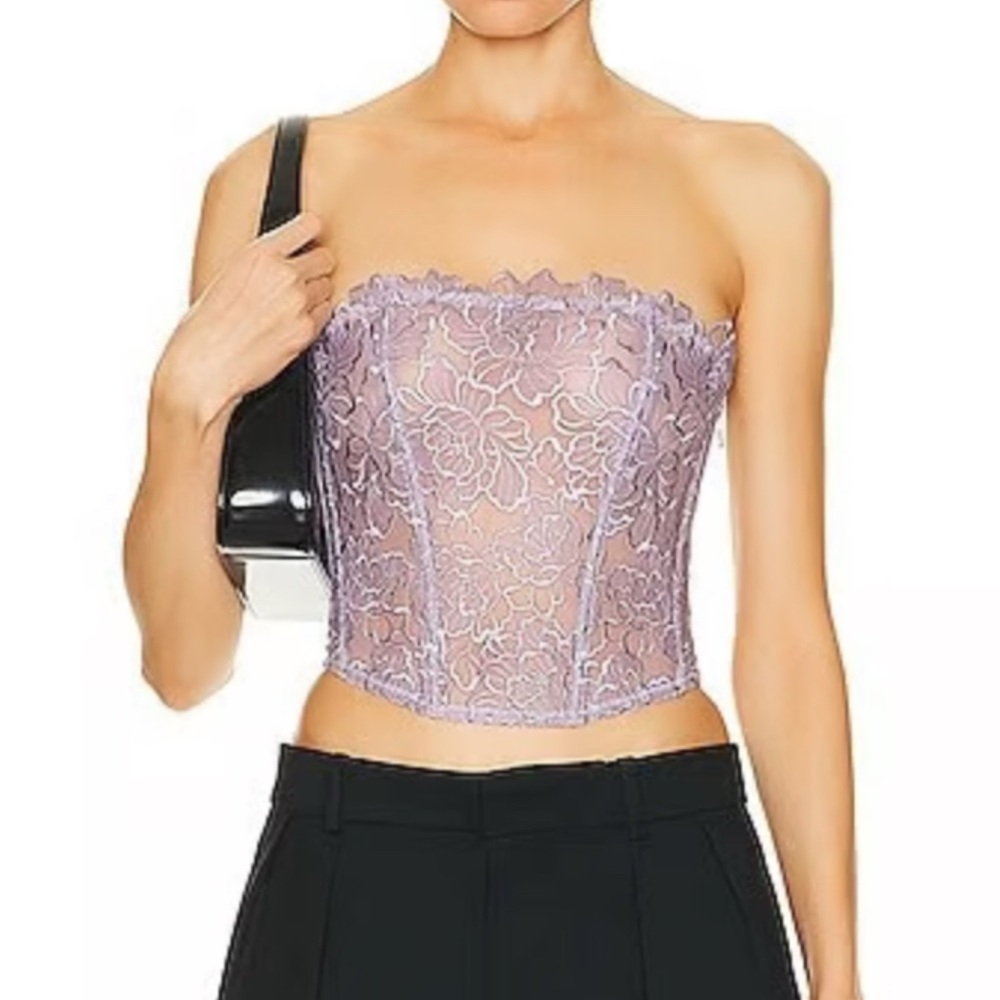 Fleur du Mal Lavender Lace Strapless Crop Top